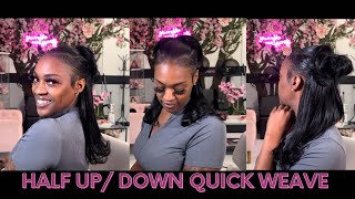 BEGINNER FRIENDLY - DETAILED // Half Up / Down Quick Weave w/ Bun // Jasmine K. & The Pretty Lounge