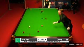 Hossein vafaie vs jamie cope final frame 18.   برد حسین وفایی مرحل اول جهانی اسنوکر