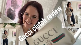 Unboxing of a designer white Gucci leather portfolio clutch handbag