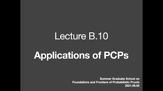 Lecture B.10: Applications of PCPs