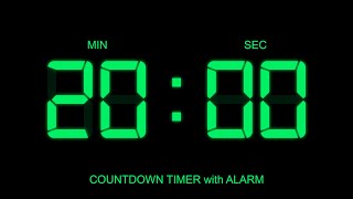 20 Minute Countdown Timer with Alarm on Start and Finish time , glowing Digital Clock  Timer Free!