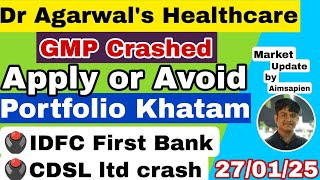 Dr Agarwal's Healthcare IPO latest gmp and Apply or Avoid | IDFC first bank and CDSL stock crash