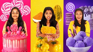 PINK VS PURPLE VS YELLOW FOOD CHALLENGE 🤩 | ഒരു കളര്‍ഫുള്‍ ഫുഡ് ചാലഞ്ച് | PULLOTHI