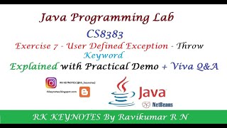 #09 (Java Lab Ex 7) User Defined Exception | Throw | CS8383 | RK Keynotes | RK