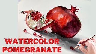 Watercolour painting of a pomegranate by Artist Muneera