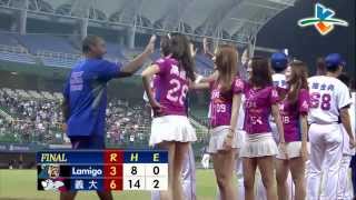 20131009 CPBL 猿VS犀牛 9上 林瑋恩側身傳球漂亮刺殺打者，比賽結束，終場地主義大犀牛以6：3擊敗桃猿