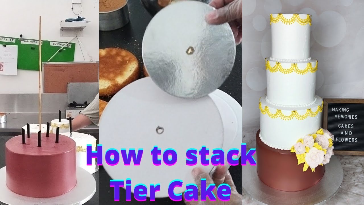 How To Stack Cake Using With Bamboo Stick As Our Center Dowel Youtube