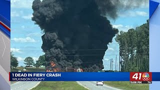 Coroner: 1 dead, 1 injured after fiery crash in Wilkinson County