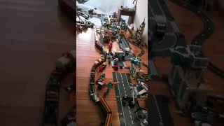 LONG Lego train speeding through LEGO CITY railway railroad