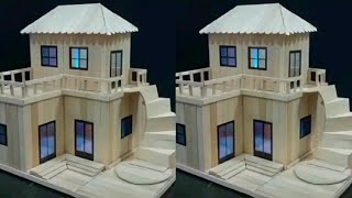 How to make a cute house by using popsicle stick/Diy Modern house Making with popsicle Sticks/AllInO