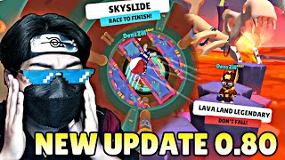 NEW UPDATE STUMBLE GUYS VERSION 0.80 😱 NEW ABILITIES AND MAP LAVA LAND LEGENDARY AND SKYSLIDE SIUUU