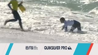 Alejo Muniz Gets Caught in the Barrel \u0026 Injures Knee - Quiksilver Pro France 2015