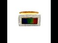 gorgeous rectangular shaped aaa quality ammolite and diamond ring set in 14 karat yellow gold