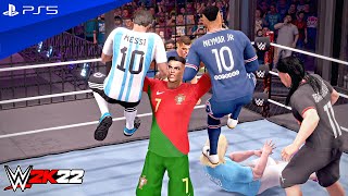 WWE 2K22 - Ronaldo vs Messi vs Neymar vs Mbappe vs Haaland vs Zlatan - Elimination Chamber Match