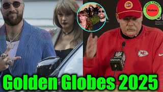 Andy Reid reacts in surprise when Travis Kelce attends the Golden Globes 2025 with Taylor Swift