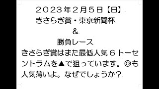 きさらぎ賞・東京新聞杯＆勝負レース。きさらぎ賞はまた最低人気6トーセントラムを▲で狙っています。◎も人気薄いよ。なぜでしょうか？2023年2月5日#コンピ #平均率帰結理論 #大穴 #ワイド #単複