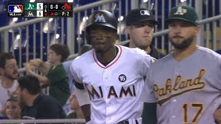 OAK@MIA: Gordon lines an RBI single to left field