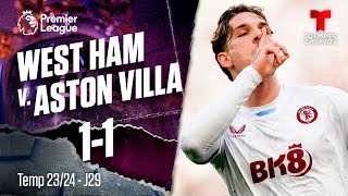 West Ham v. Aston Villa 1-1 - Highlights & Goles | Premier League | Telemundo Deportes