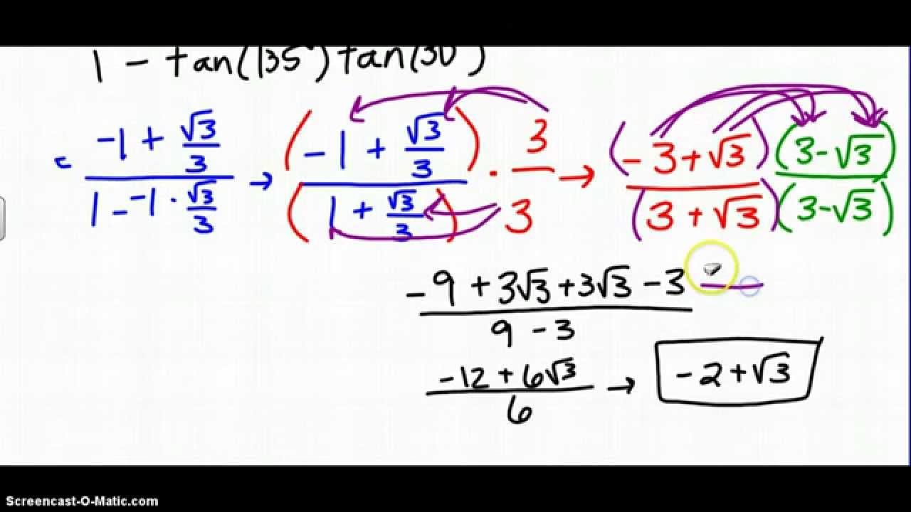 Tangent Sum And Difference Formulas