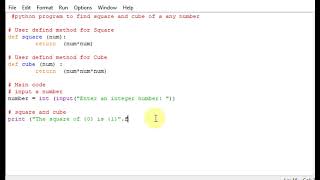 python program to find square and cube of a any number