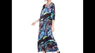 N Natori Swirl Feather Printed Caftan