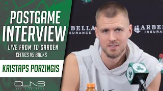 Kristaps Porzingis on CHEMISTRY with Jaylen Brown | Celtics vs Bucks Postgame Interview 11/22/23