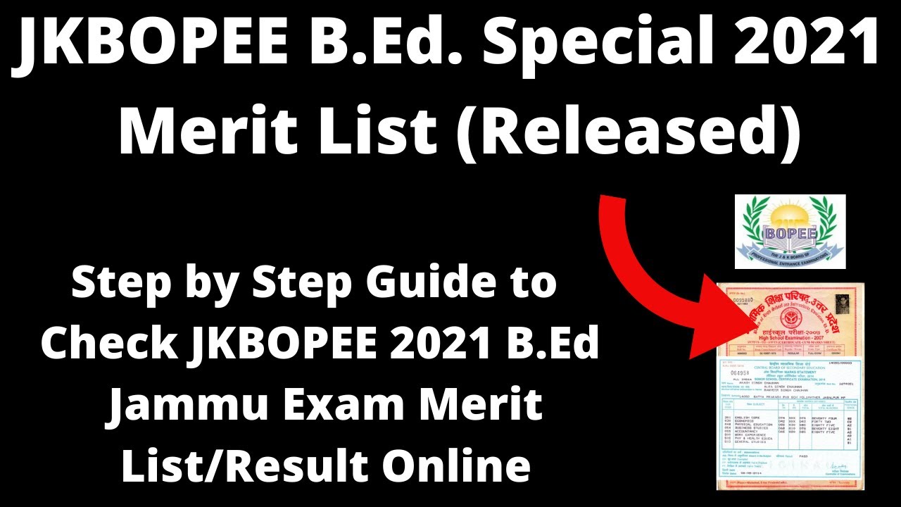 JKBOPEE B.Ed. Special 2021 Merit List(Released)-Check JKBOPEE 2021 B.Ed ...