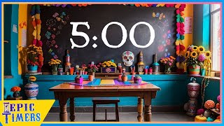 5 Minute Countdown Timer with Relaxing music for classrooms Dia De Los Muertos Day of the dead.