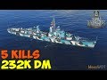 World of WarShips | Gearing | 5 KILLS | 232K Damage - Replay Gameplay 1080p 60 fps