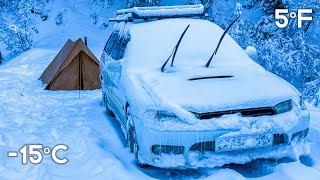 Hot Tent Snow Camping in The Mountains | Wood Stove and Steak