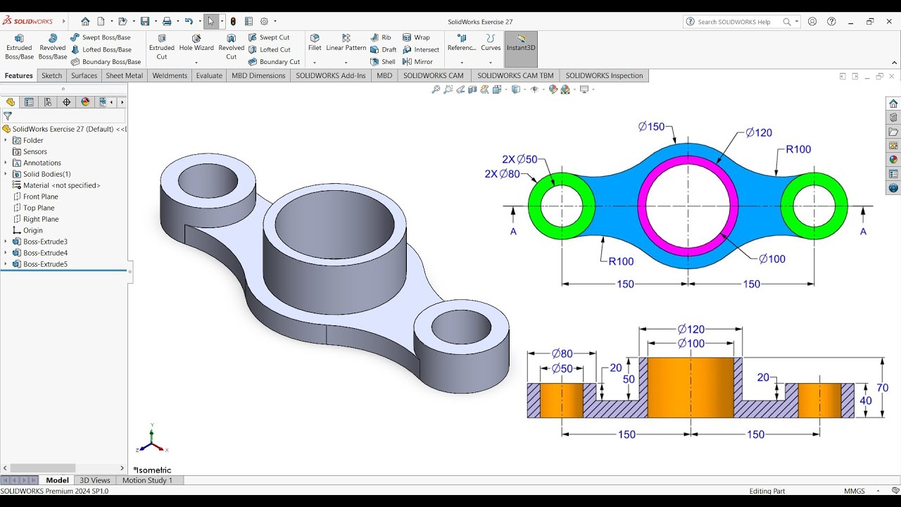 Solidworks Exercise 25 Youtube Solidworks Exercise 25 Youtube