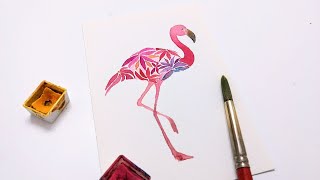 Easy watercolor Flamingo » How to paint a flamingo with delicate watercolor florals step by step