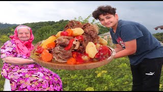 We cooked Uzbek SHURPA SOUP in my grandmother's garden-prepared Chobani salad😍