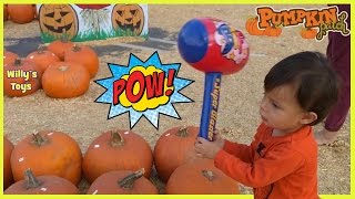Kid Attacks Pumpkins at Halloween PUMPKIN PATCH Family Fun GAMES Prizes - Willys Toys