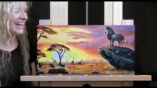 SAFARI SUNSET #2 Learn How to Draw and Paint with Acrylics Beginner Tutorial-Paint and Sip at Home