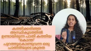 കത്തിക്കരിഞ്ഞ അസ്ഥികൂടത്തിൽ ഉണ്ടായിരുന്ന പാതികത്തിയ \