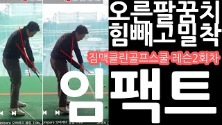 [직딩골프GOLF]임팩트! 오른팔꿈치 힘빼고 밀착_골프스윙 기본기 배우기_짐맥클린골프스쿨 레슨_2회차_4k