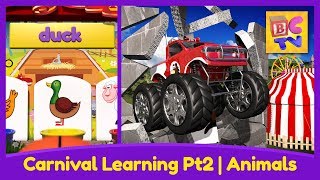 Farm Animals for Kids Pt 2 - Learn the Names and Sounds with Monster Trucks & a Carnival Game