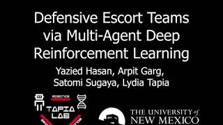Defensive Escort Teams for Navigation in Crowds via Multi-Agent Deep Reinforcement Learning