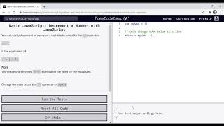 14 - Learn Basic JavaScript - Decrement a Number with JavaScript