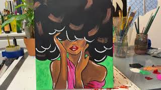 How to Paint a Black Woman with Afro | Acrylic Painting | Painting for Beginners
