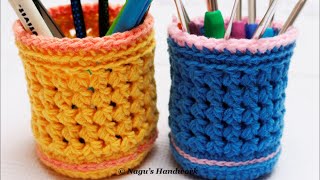 Crochet Storage Basket Pattern-Crochet Pencil Holder-Crochet Basket Tutorial-Crochet Hook Holder