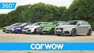 RS 3 v A45 AMG v Civic Type R v Golf R v Focus RS - 360 degree Drag Race | Head-to-Head
