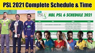 PSL 2021 Complete Time Table & Schedule | PSL 2021 All Matches Schedule | PSL 6 Schedule 2021