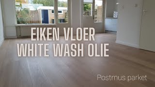 Eiken houten vloer schuren afwerken met white wash olie