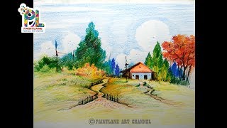 How to Coloring A Scenery Art with COLOR PENCILS | Step by Step Shading