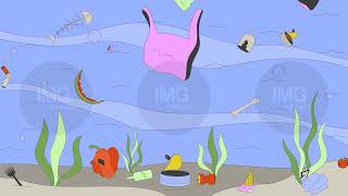 Marine litter floating underwater ocean cartoon animation