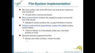 نظم التشغيل-71: الفصل الثاني عشر (الجزء الاول) File System Implementation