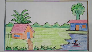 How to draw house/House scenery drawing/How to draw house draw esay/House drawing step by step