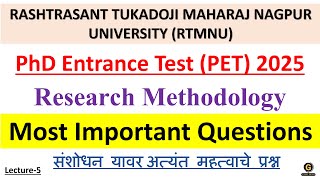 RTMNU PhD Entrance Test (PET) 2025 | Most Important Questions  | Research Methodology  |